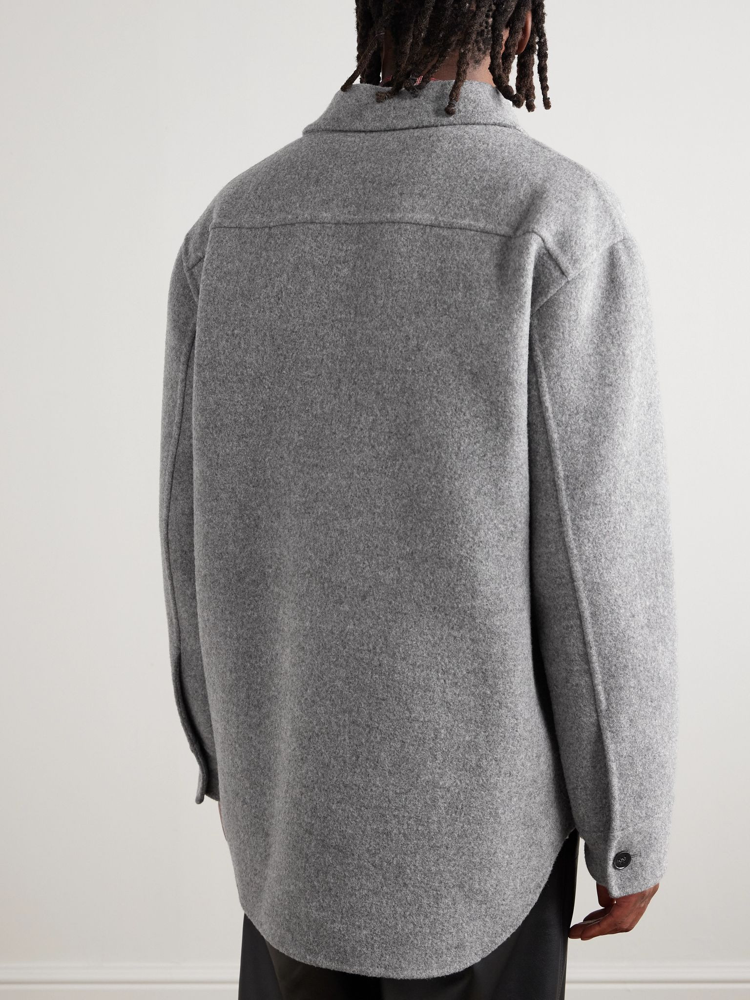 Virgin Wool-Flannel Overshirt Gray - 4