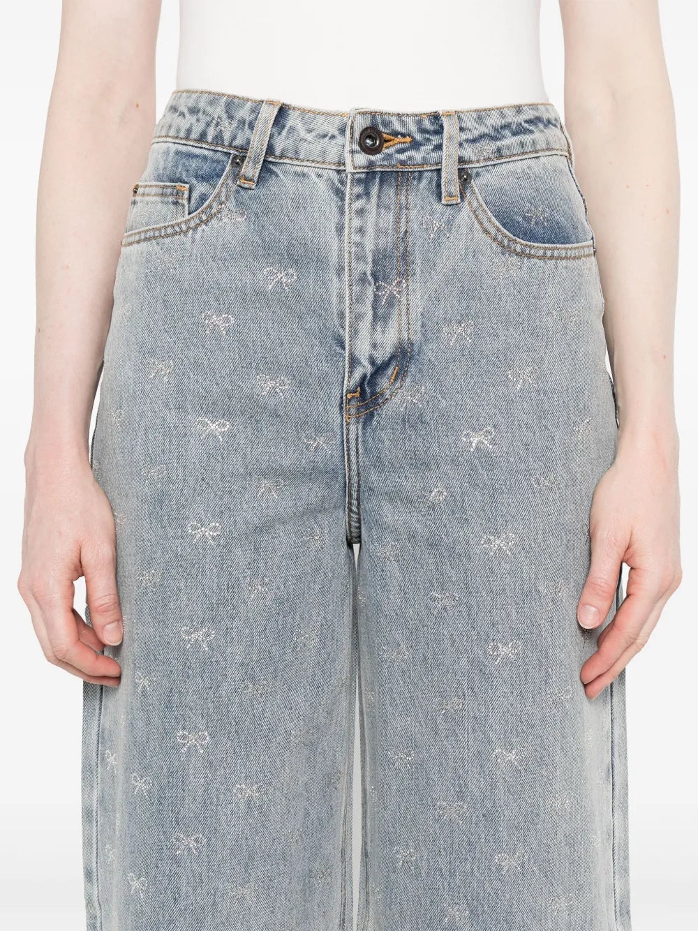Women`S Blue Bow Wide Leg Jeans - 5