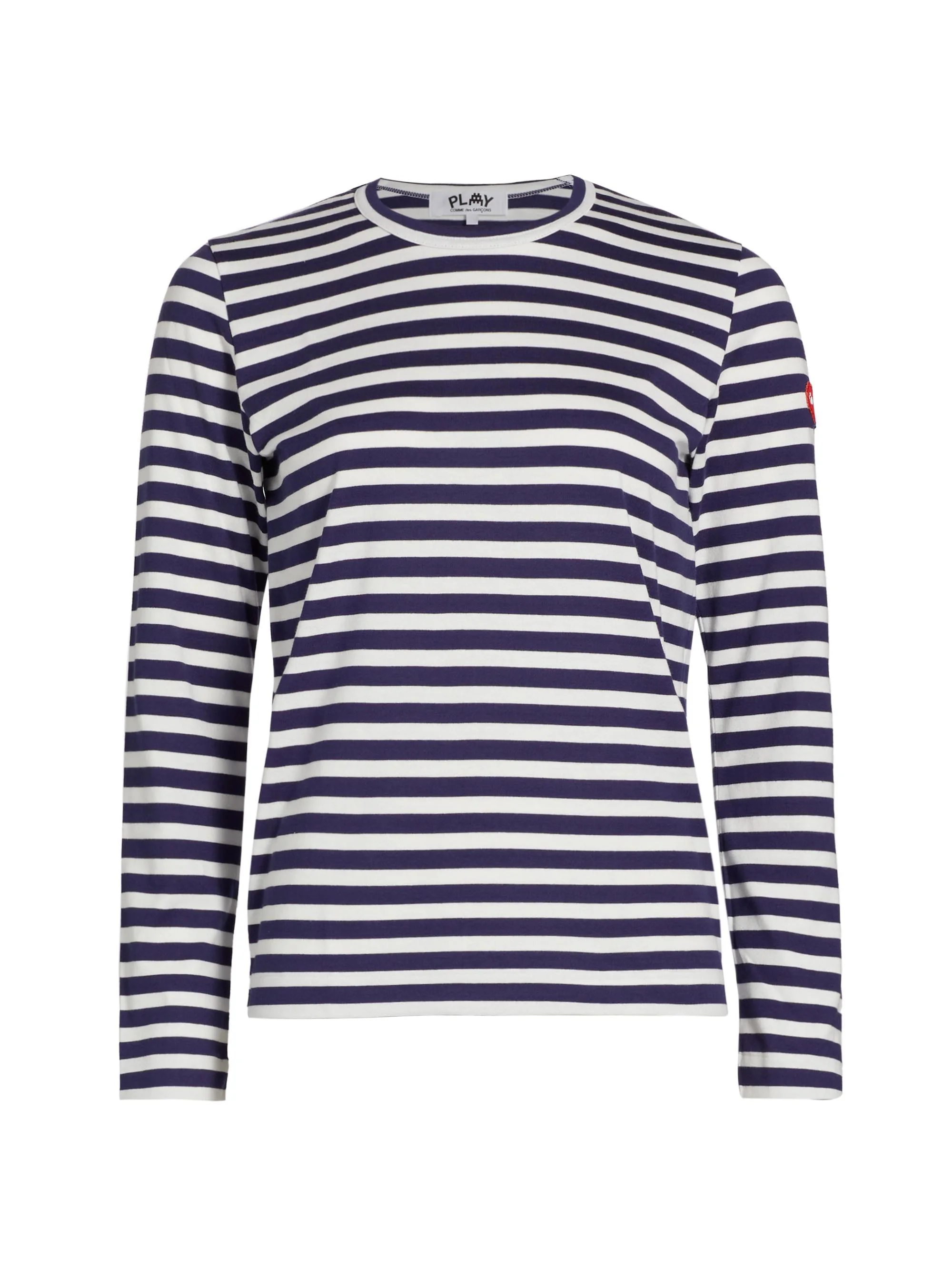 Women's Long-Sleeve Striped Cotton T-Shirt - Blue White Stripes - 1