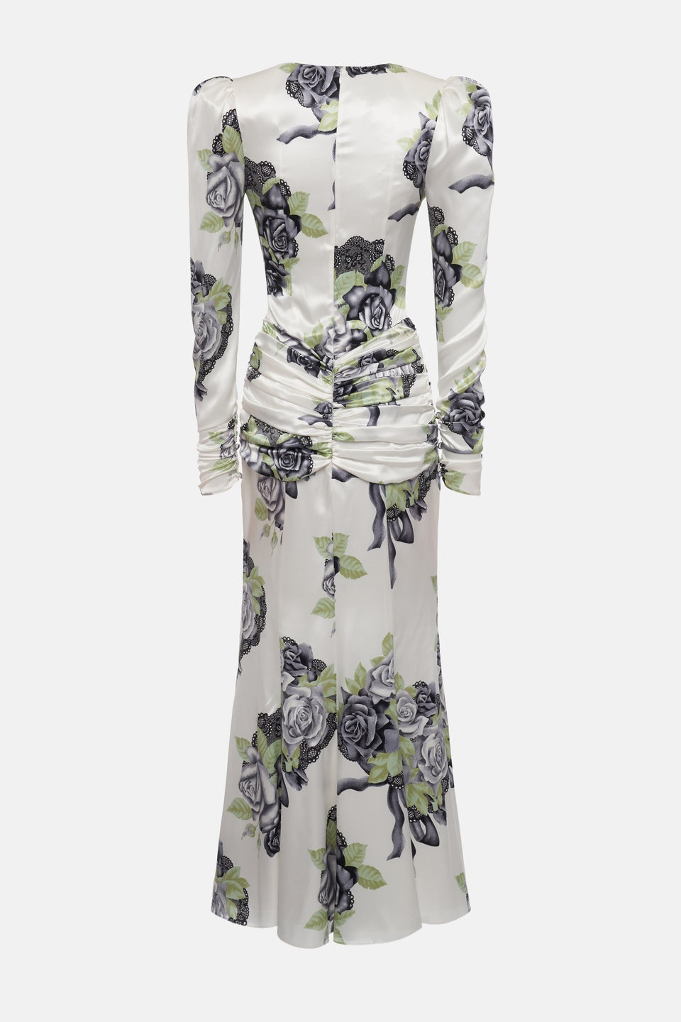 ROSE PRINT SILK SATIN DRESS WITH BOW - 2