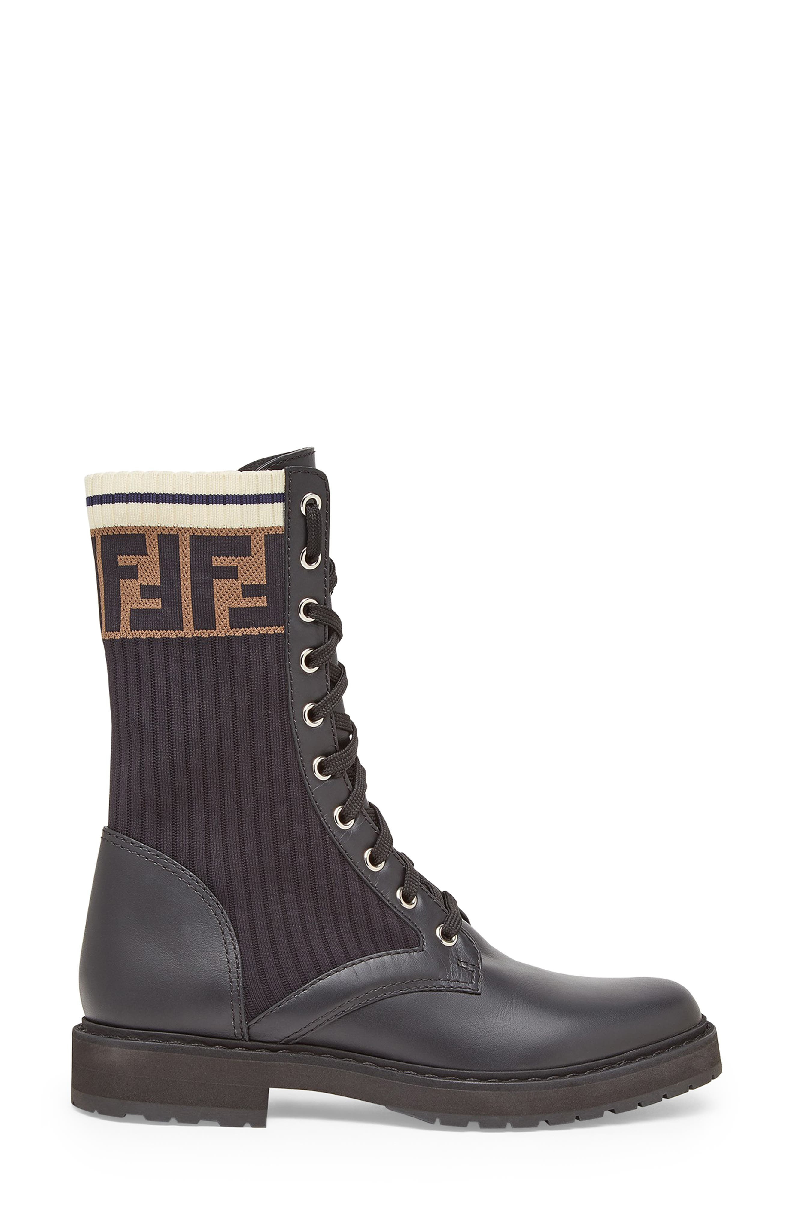 Fendi Rockoko Chelsea Sock Combat Boot in F13Mc Ne/ne Tab Ner Marino at Nordstrom - 2