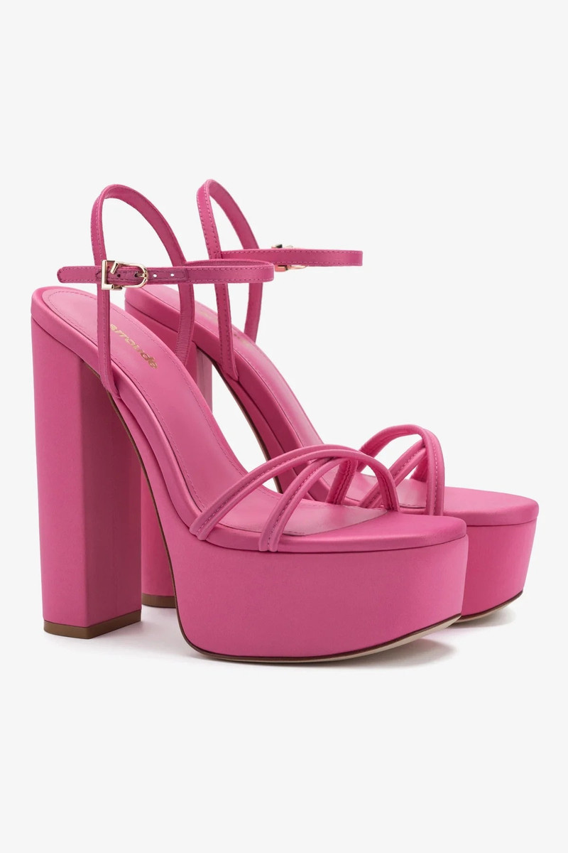 Annie Platform Sandal In Pink Satin 3