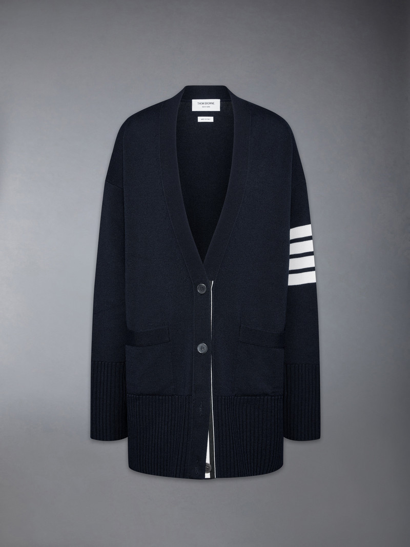 FINE MERINO WOOL 4-BAR EXAGGERATED FIT CARDIGAN 1