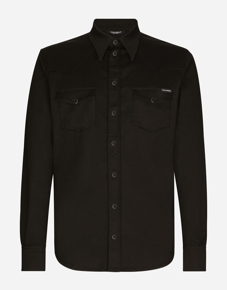 Coated black stretch denim shirt - 3