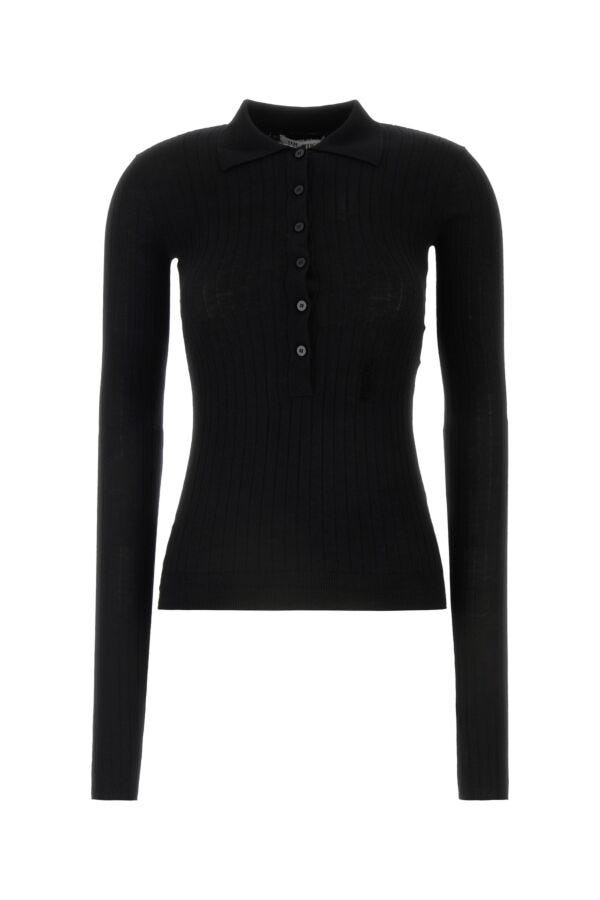 Black cashmere polo shirt - 1