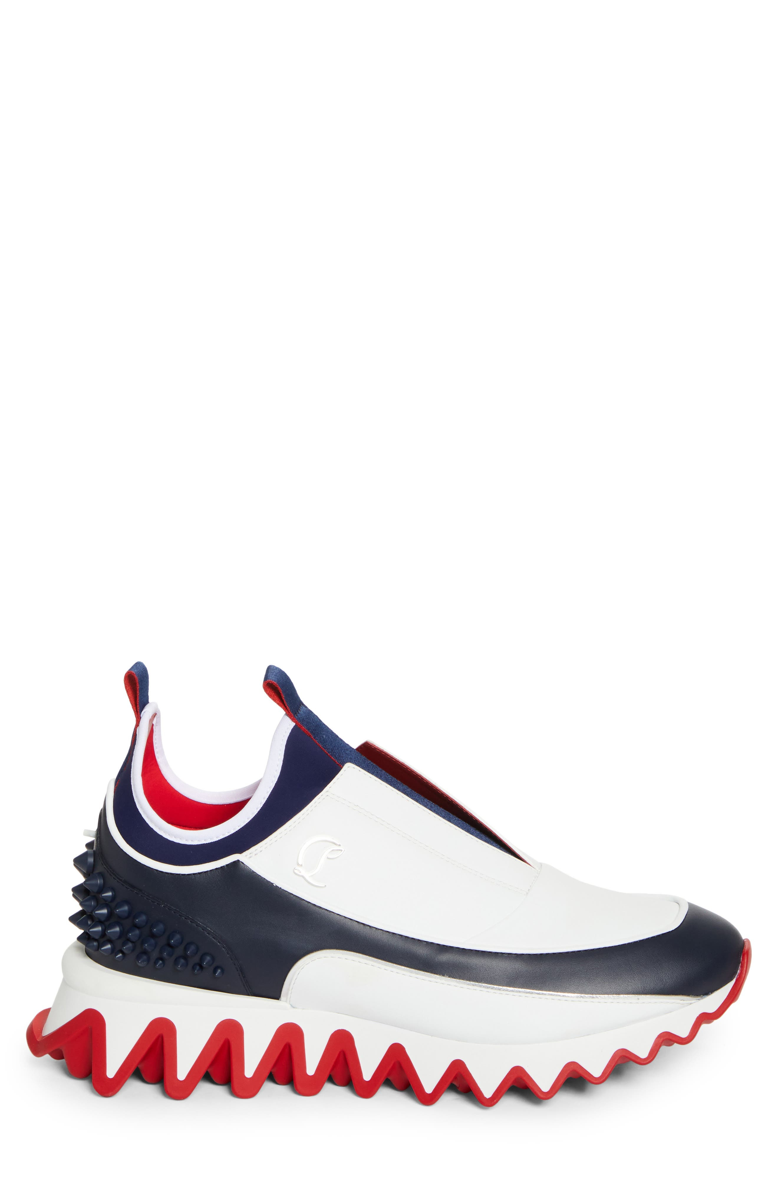 Christian Louboutin Sharkyloub Spikes Slip-On Sneaker in Marine/White at Nordstrom - 3
