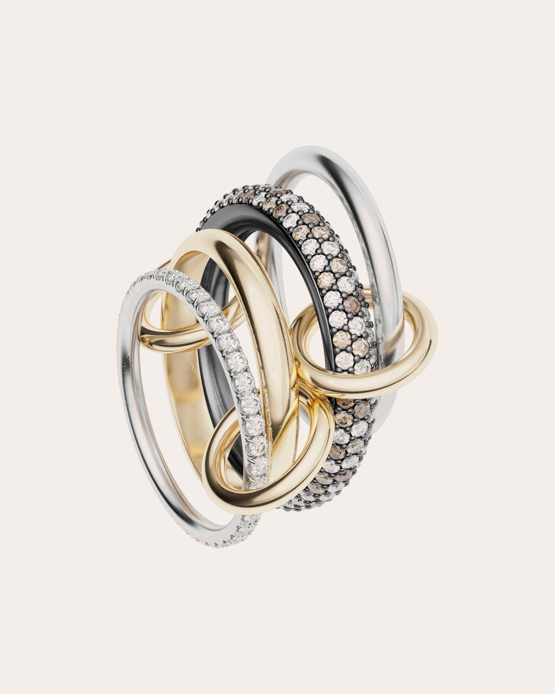 Vega 18K Gold Sterling Silver and Mixed-Diamond Linked Rings - 4
