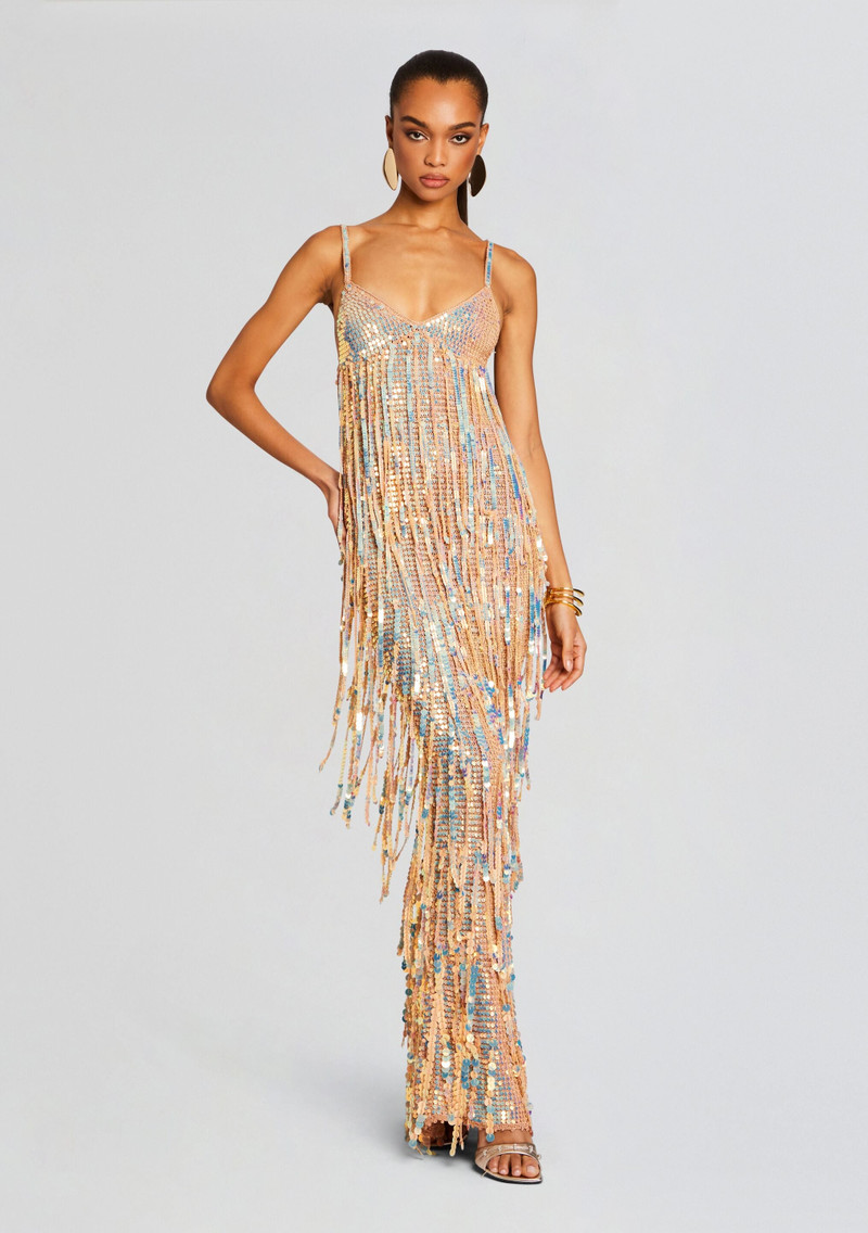 MEVIA SEQUIN FRINGE CROCHET DRESS 1