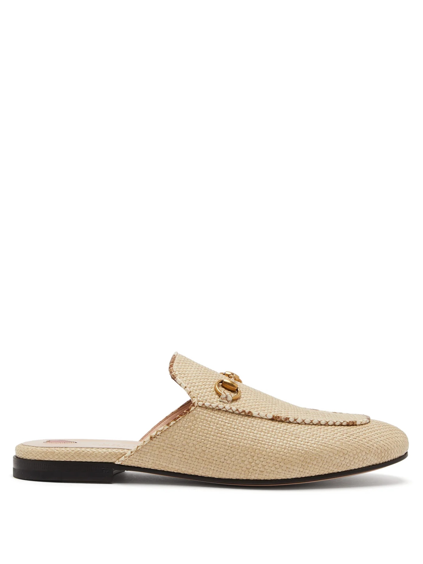 Princetown raffia & leather backless loafers - 1