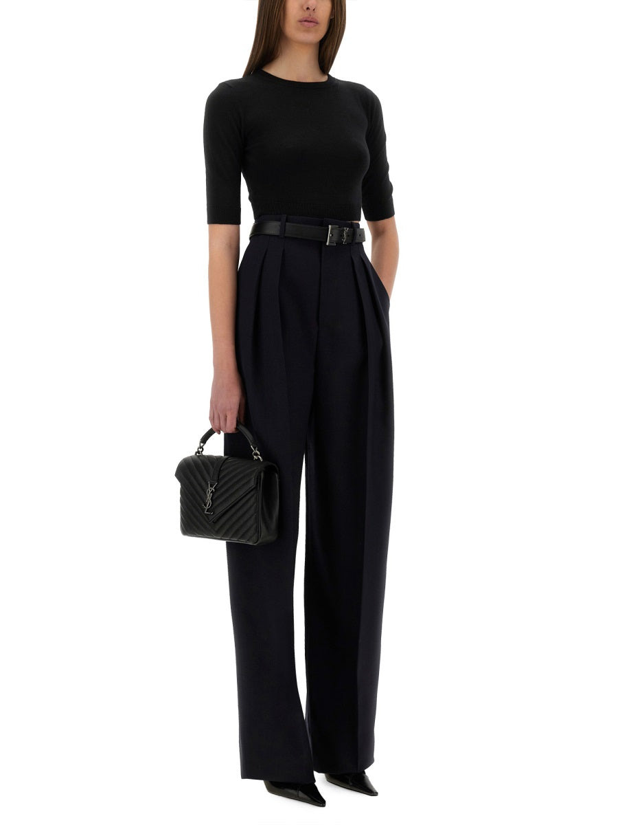 Saint Laurent Women Wide-Leg Pants In Grain De Poudre - 2