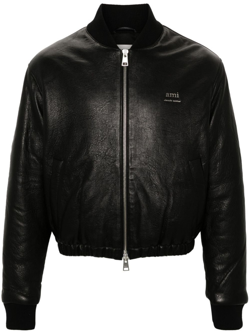 logo-plaque leather jacket 1