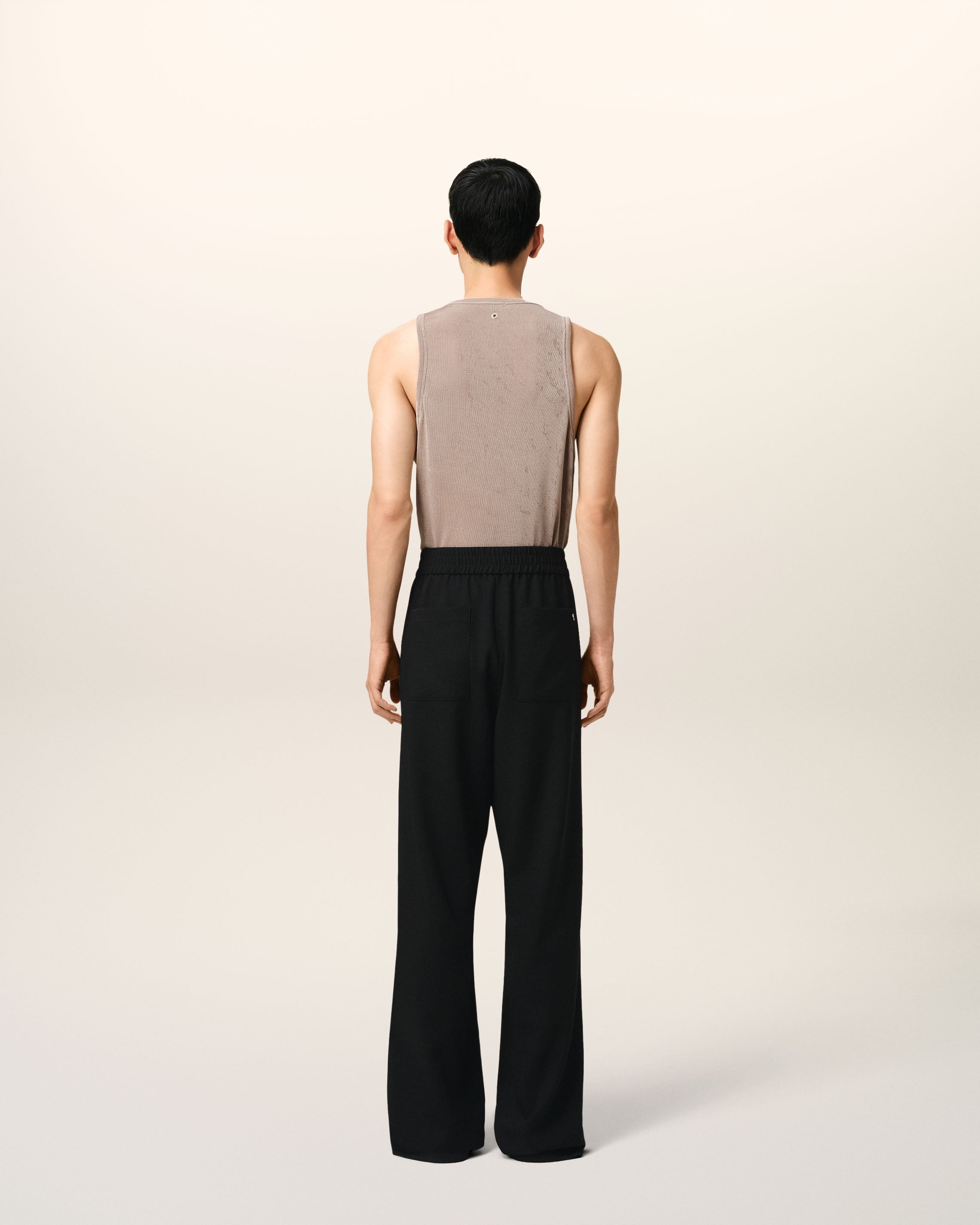 BLACK WOOL STRAIGHT FIT ELASTICATED TROUSERS - 4