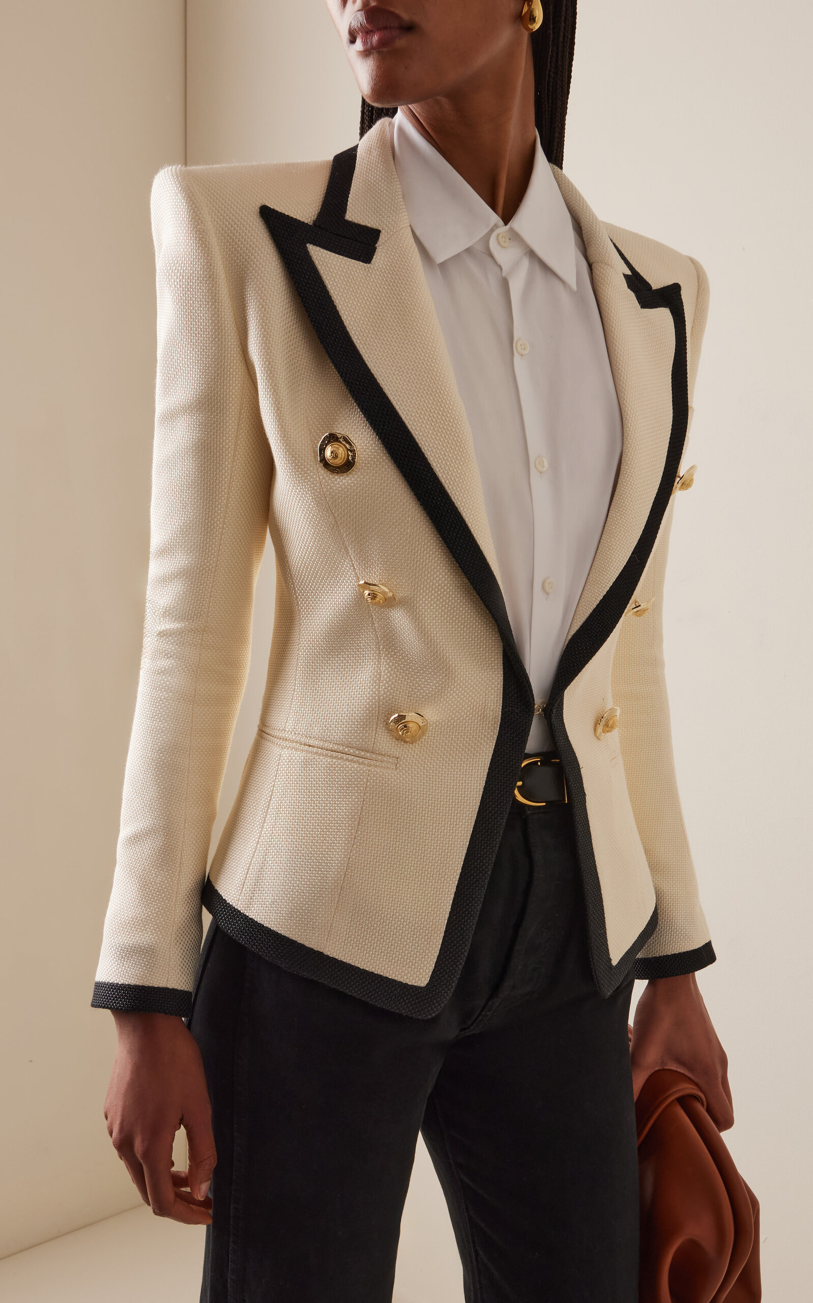 Double-Breasted Natte Blazer black/white - 2