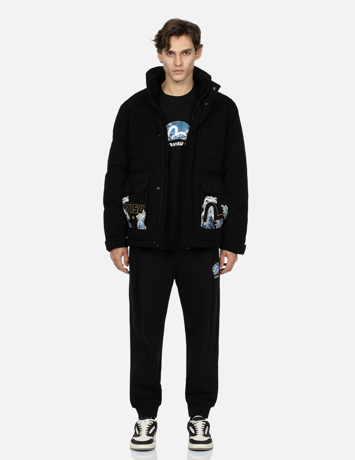 FAN-SHAPED SEAGULL AND WAVE PRINT 3D FIT SWEATPANTS - 5