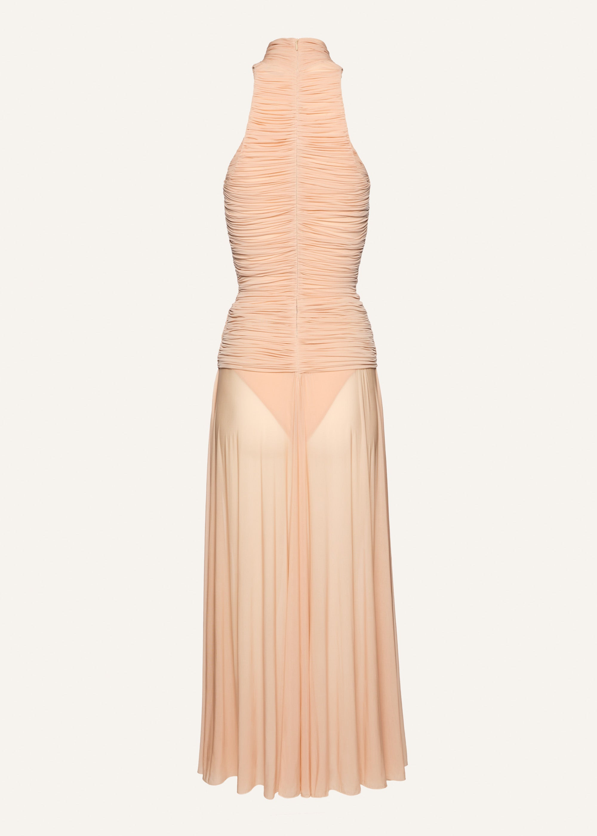 Ruched high neck midi dress in beige - 2