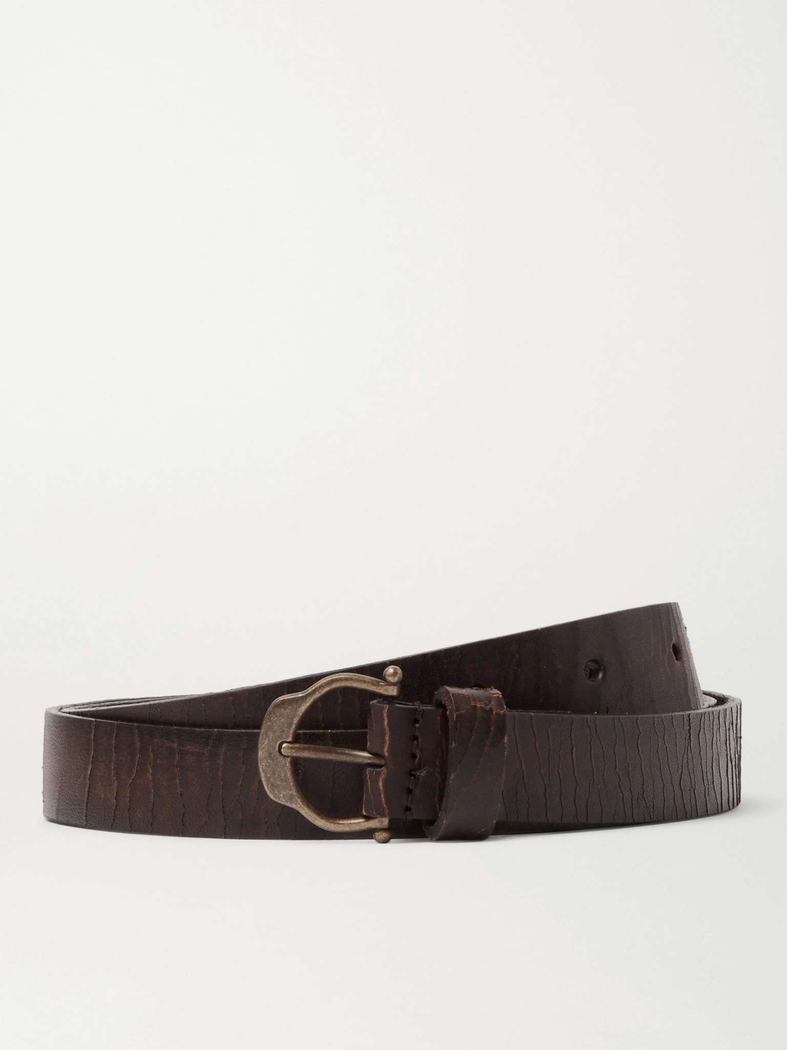 2cm Logo-Detailed Crinkled Leather Belt - 1