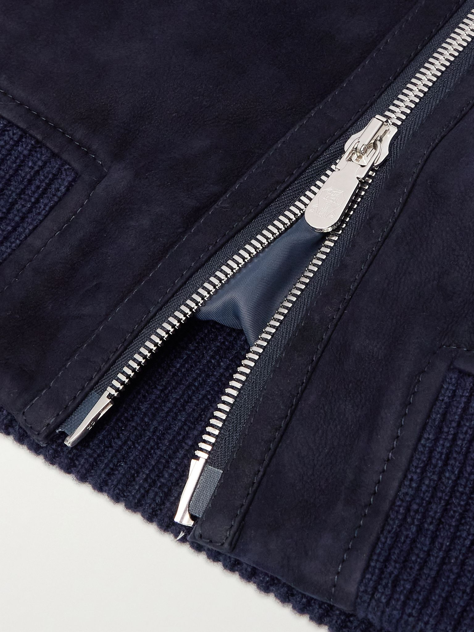 Shearling and Cable-Knit Cashmere Jacket Blue - 5