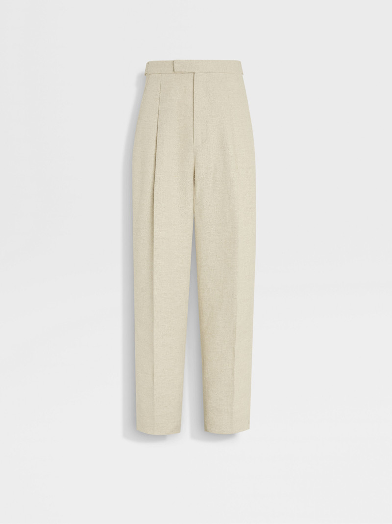 LIGHT BEIGE LINEN AND SILK BLEND PANTS 1