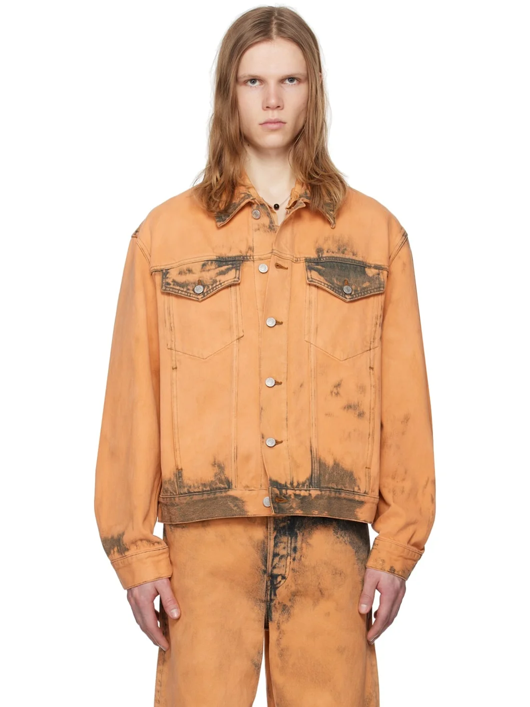 Orange Bleached Denim Jacket - 1