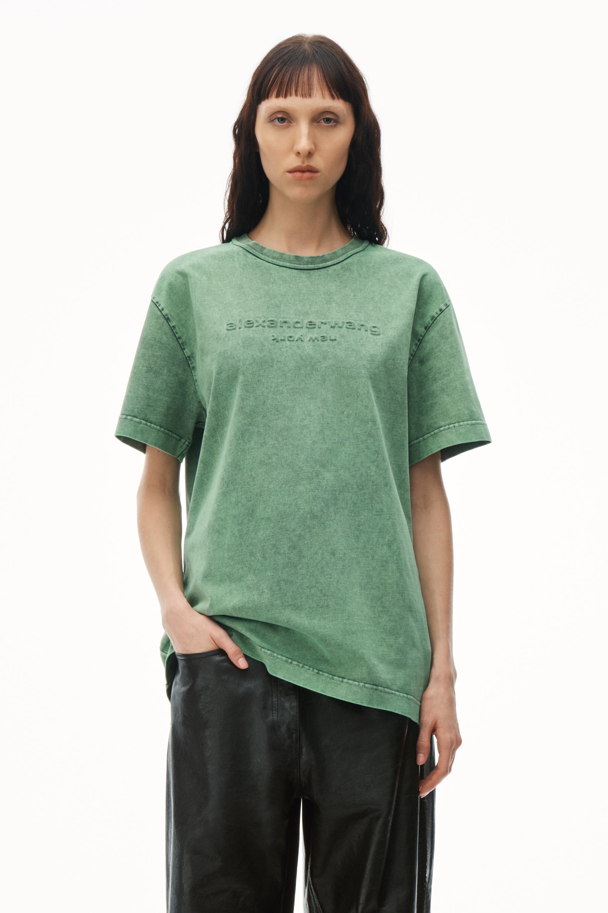 embossed logo tee in compact jersey - 2