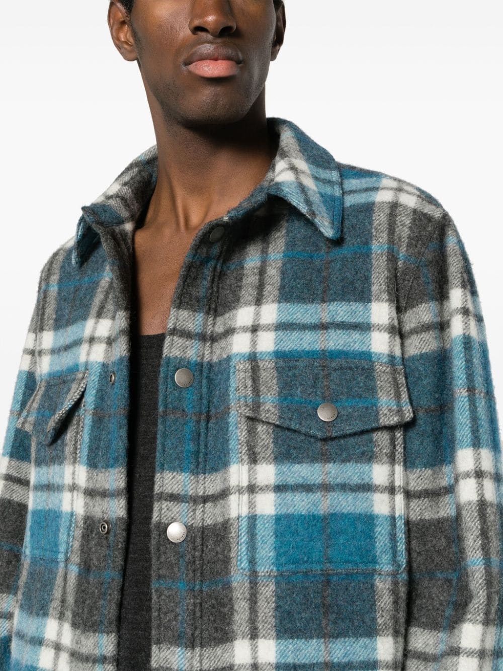 check-pattern virgin wool-blend shirt - 5