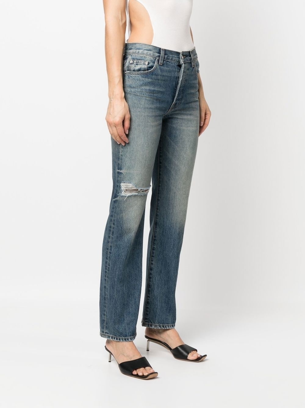 mid-rise distressed straight jeans - 3