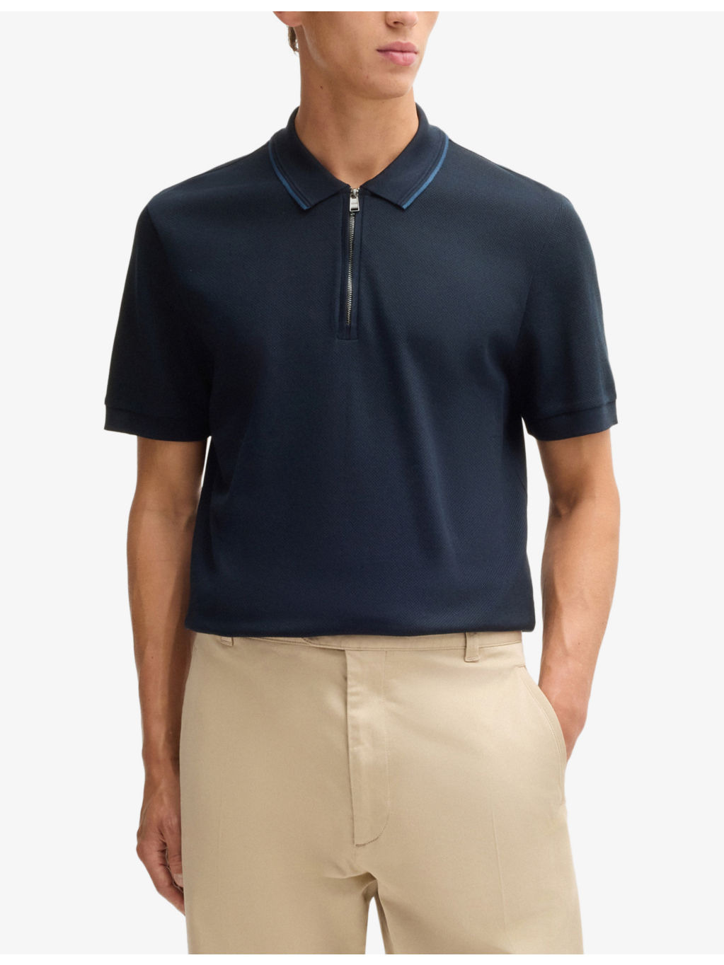 Short-sleeved zip-up cotton polo shirt - 3