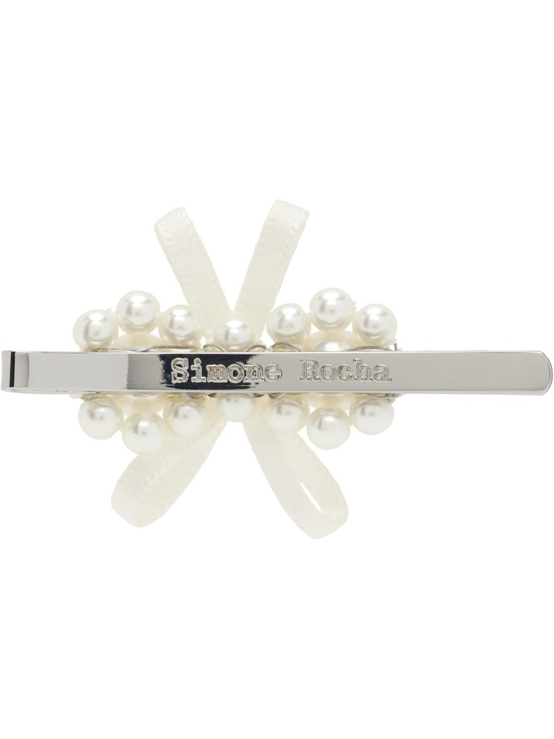 Simone Rocha White Petite Bow Mini Flower Hair Clip outlook
