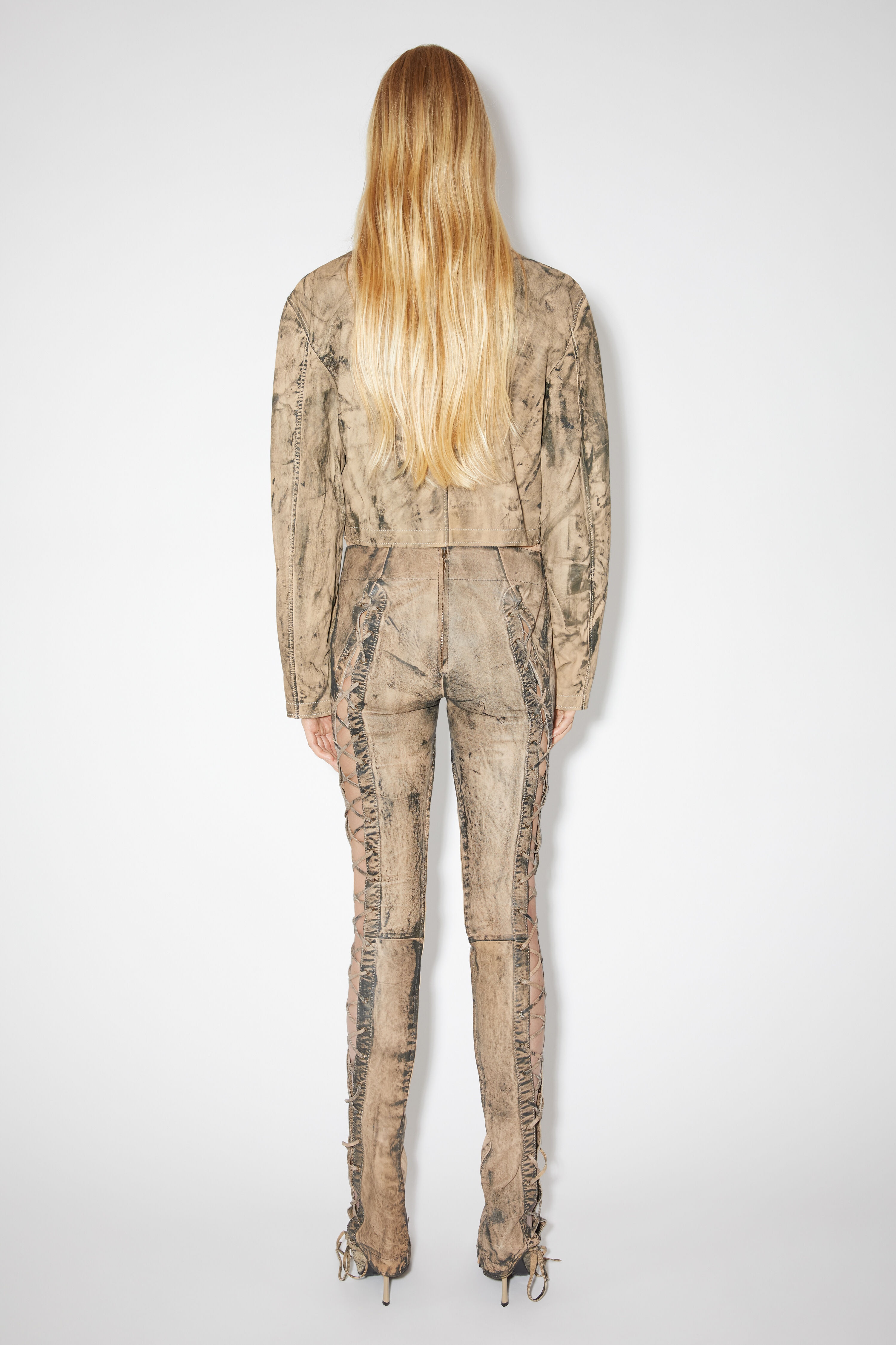 Painted leather biker jacket - Beige/green - 3