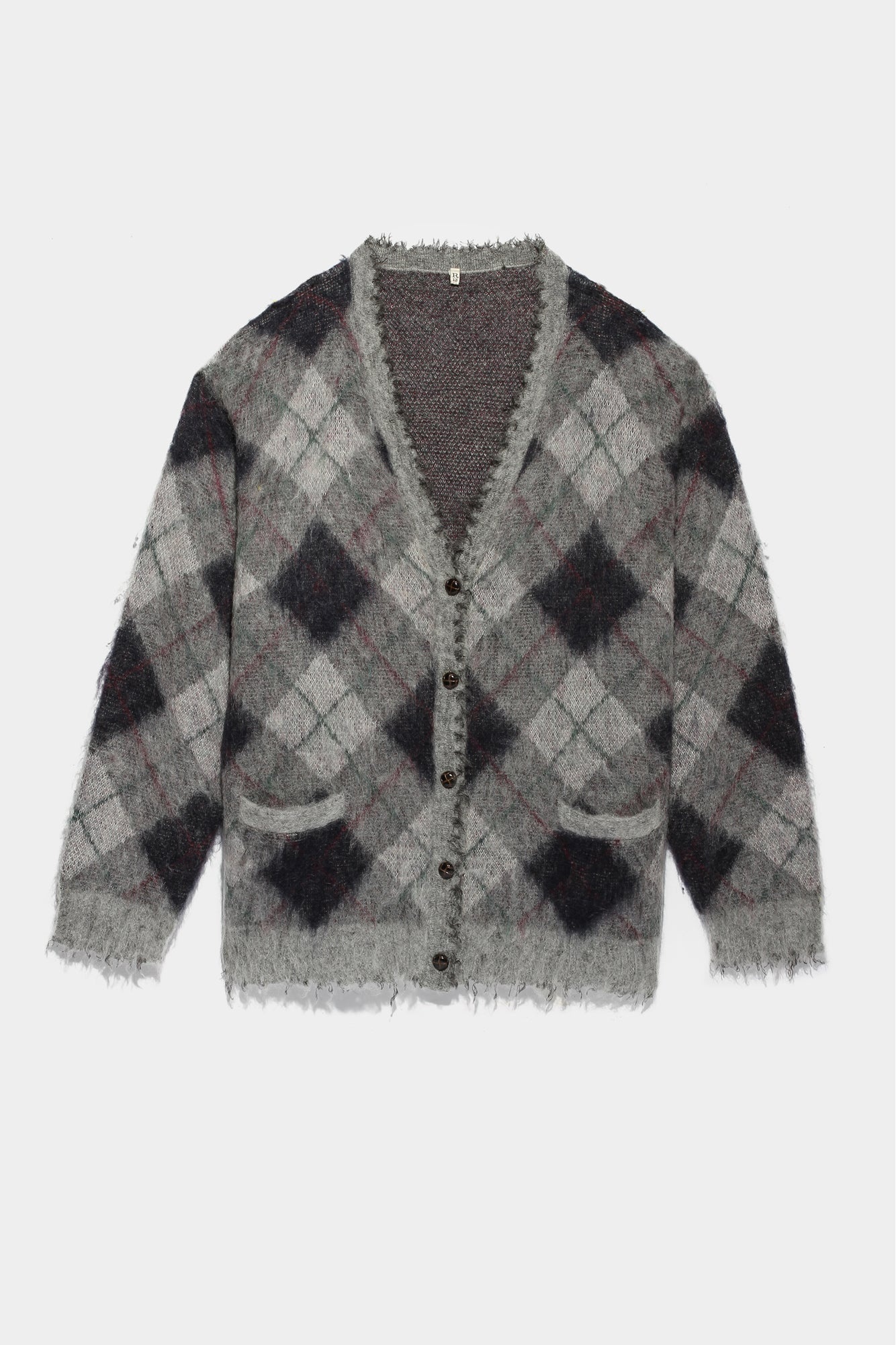 R13 OVERSIZED DISTRESSED EDGE CARDIGAN - GREY/GREEN ARGYLE 