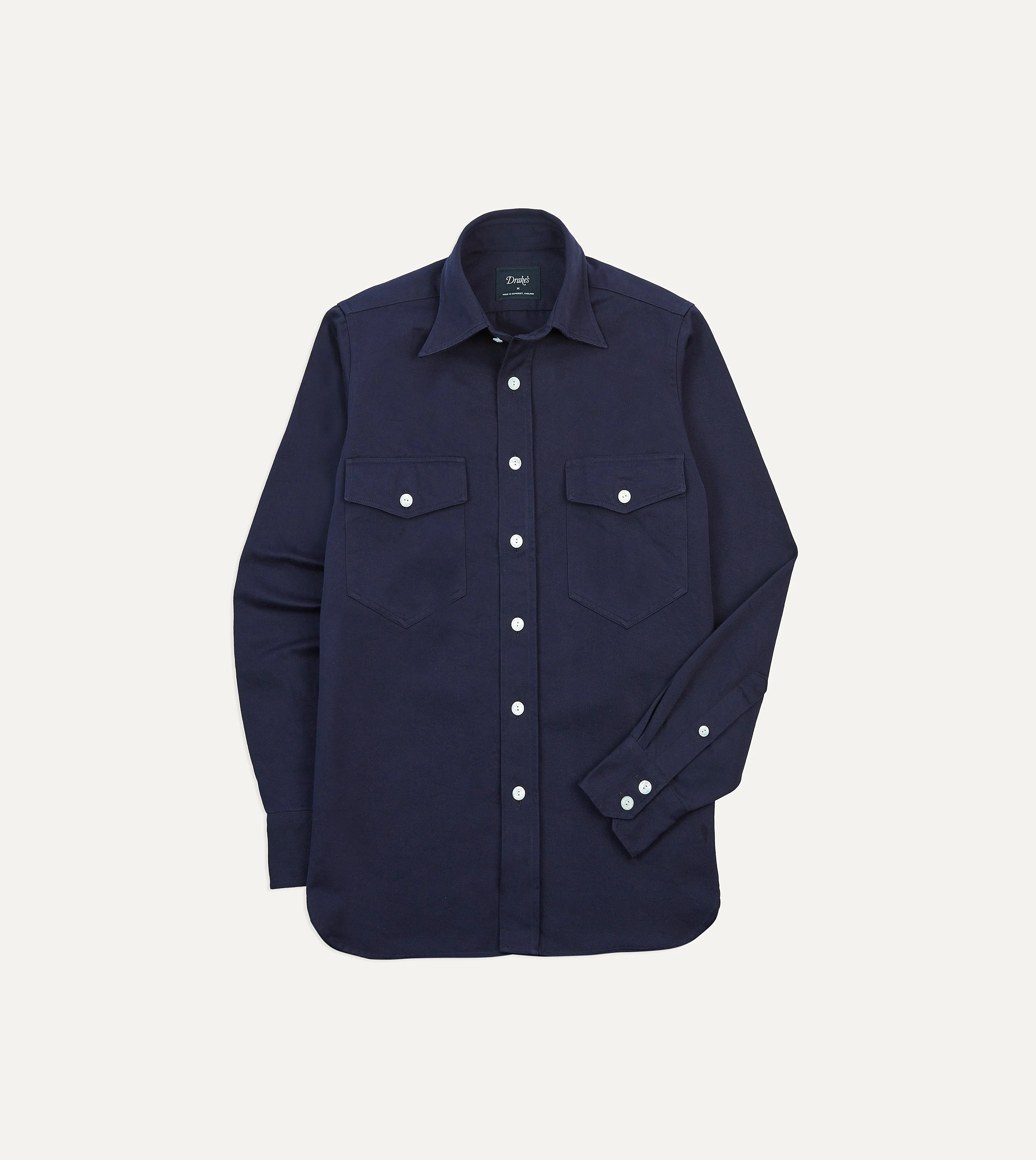 Navy Cotton Twill Two-Pocket Work Shirt - 1