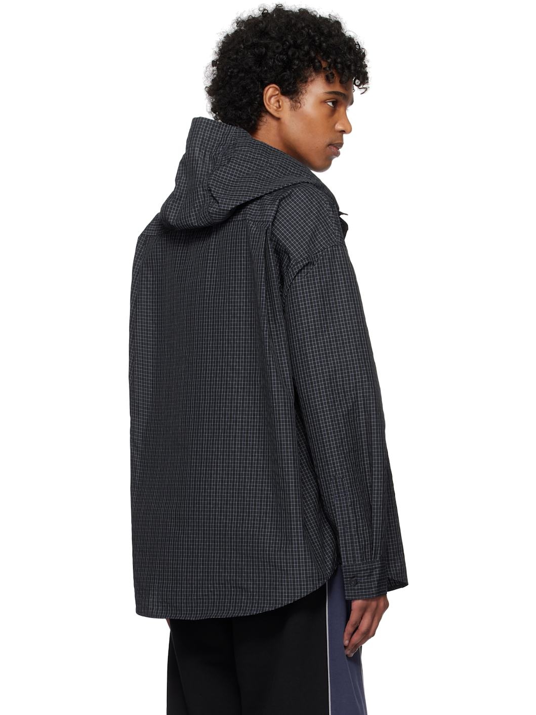 Navy & Black Check Hoodie Shirt - 3