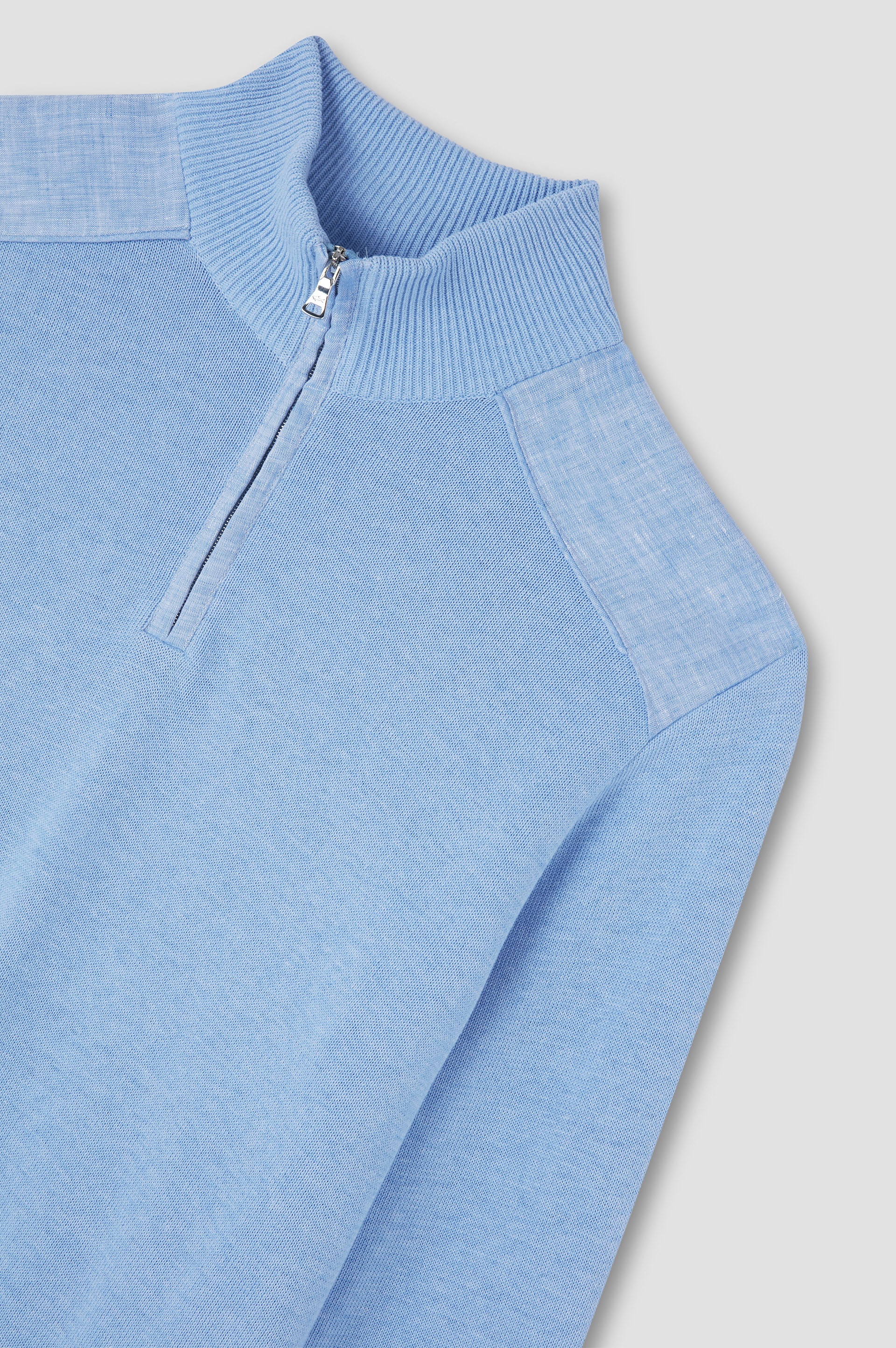 SWEATER IN FRESH COTTON WITH CONTRASTING LINEN DETAILS - 6