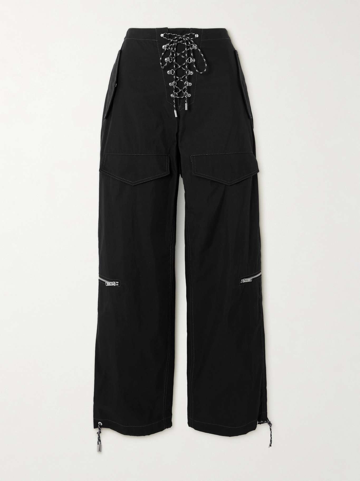 Lace-up organic cotton-blend twill wide-leg pants - 1
