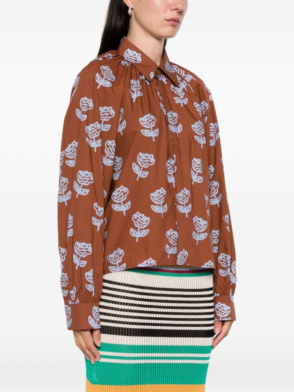 rose-print cotton shirt - 3