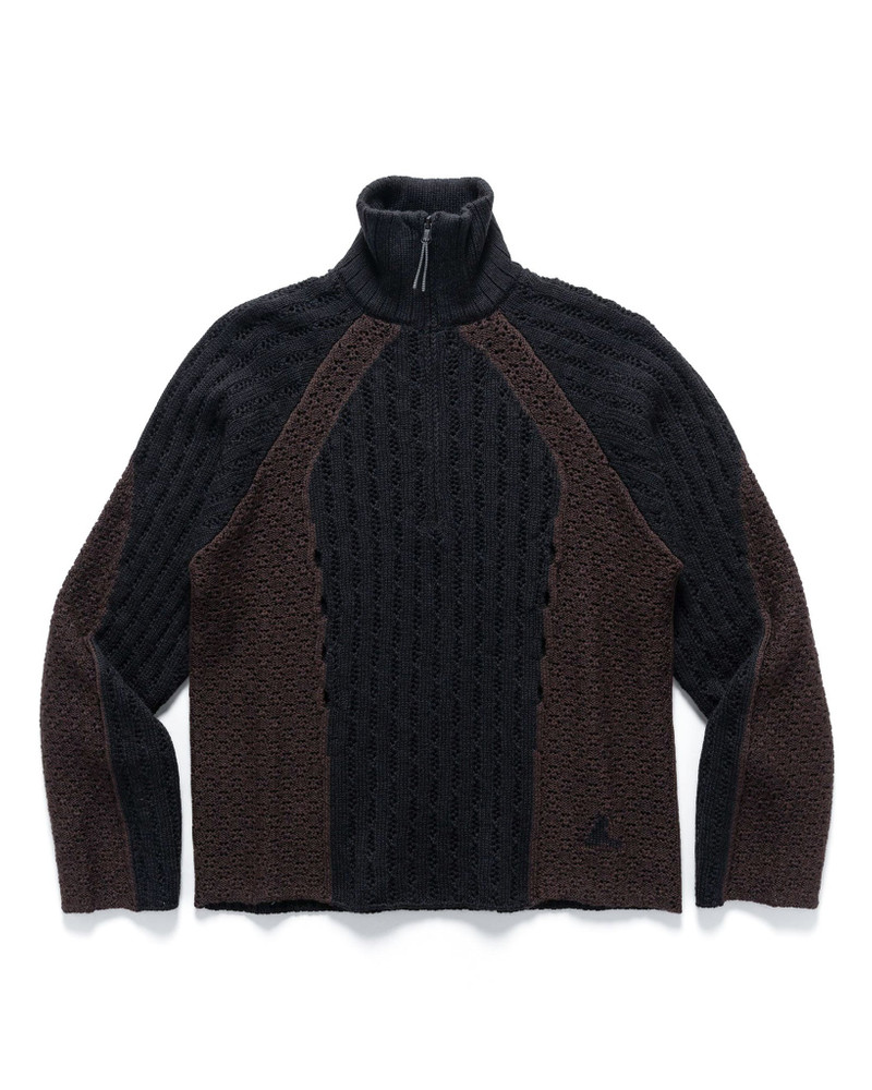 Flower Stitch Turtleneck Zip Up Black 1