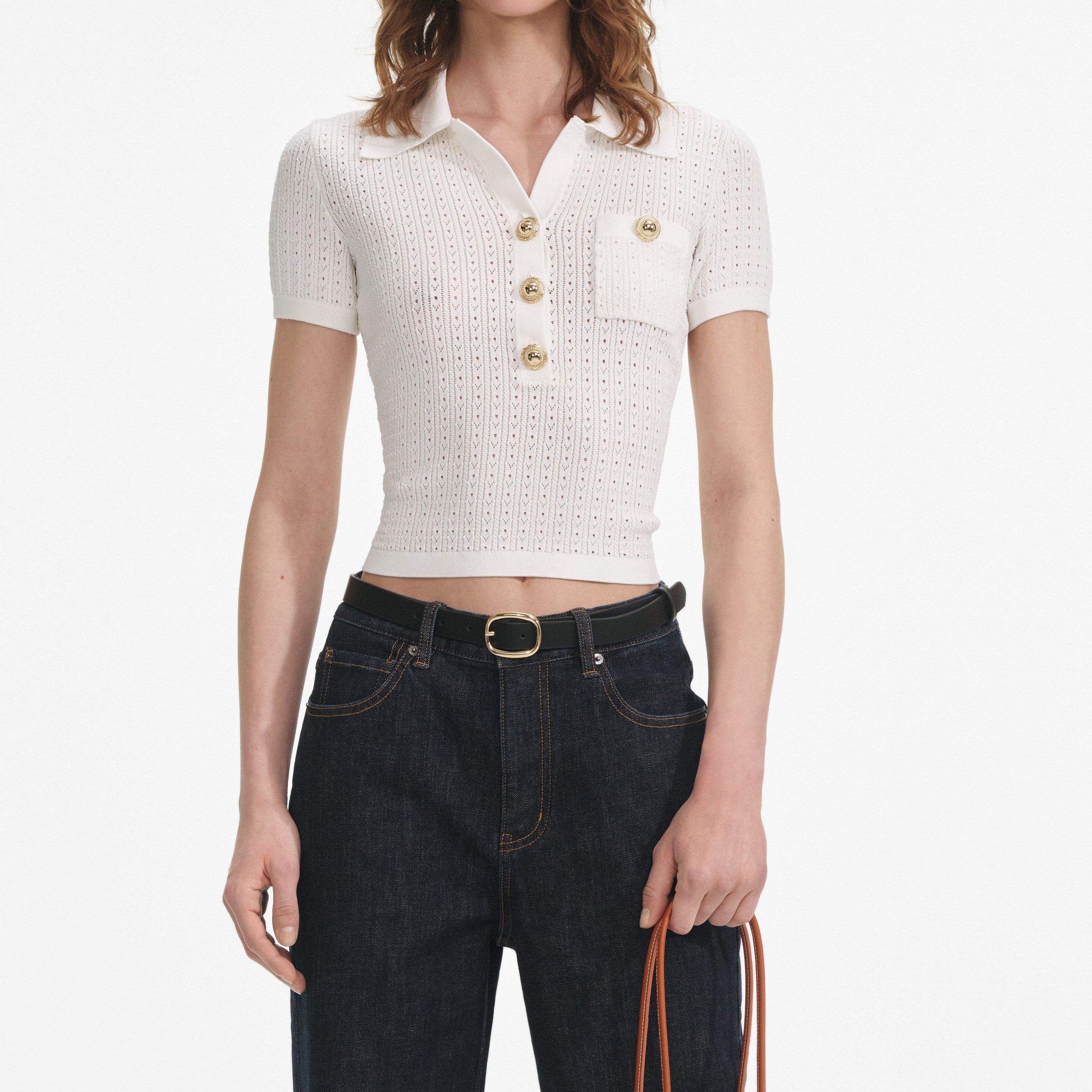 White Pointelle Knit Top - 4
