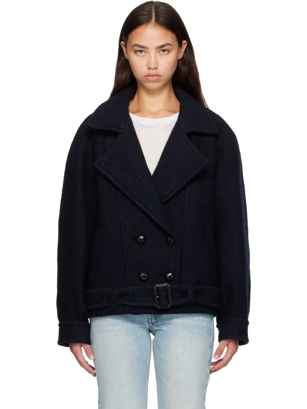 Navy Elvane Wool Coat - 1