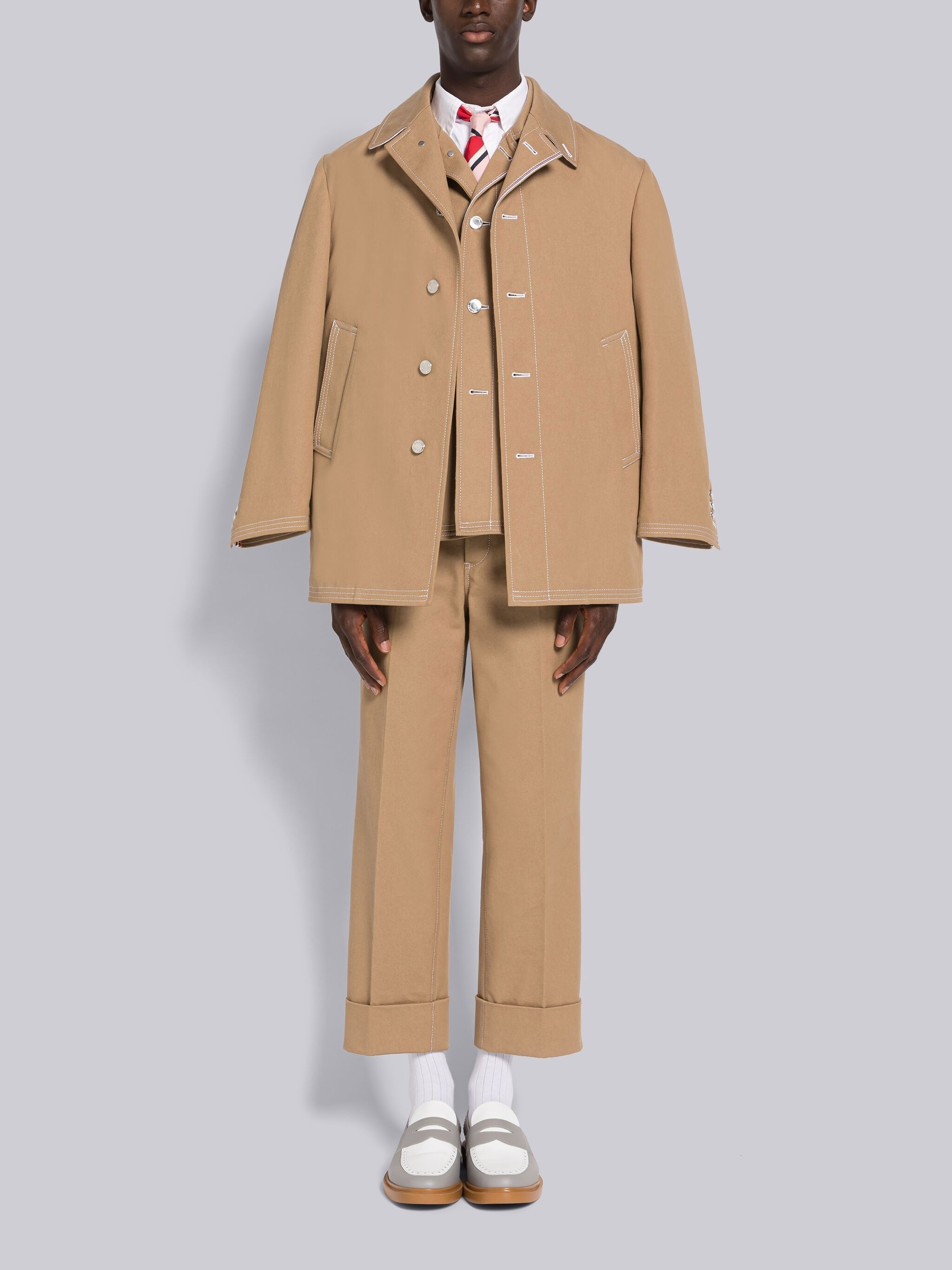 SELVEDGE DENIM TRACK STITCH BAL COLLAR OVERCOAT - 4
