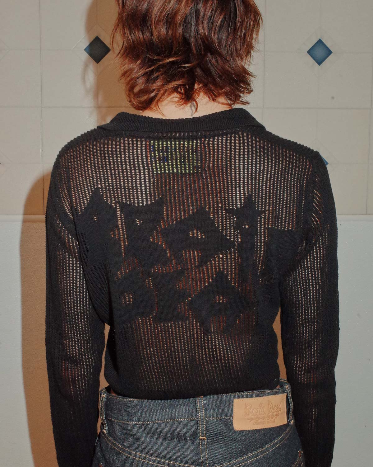 Mesh Knit Spiral Cardigan - Black - 4