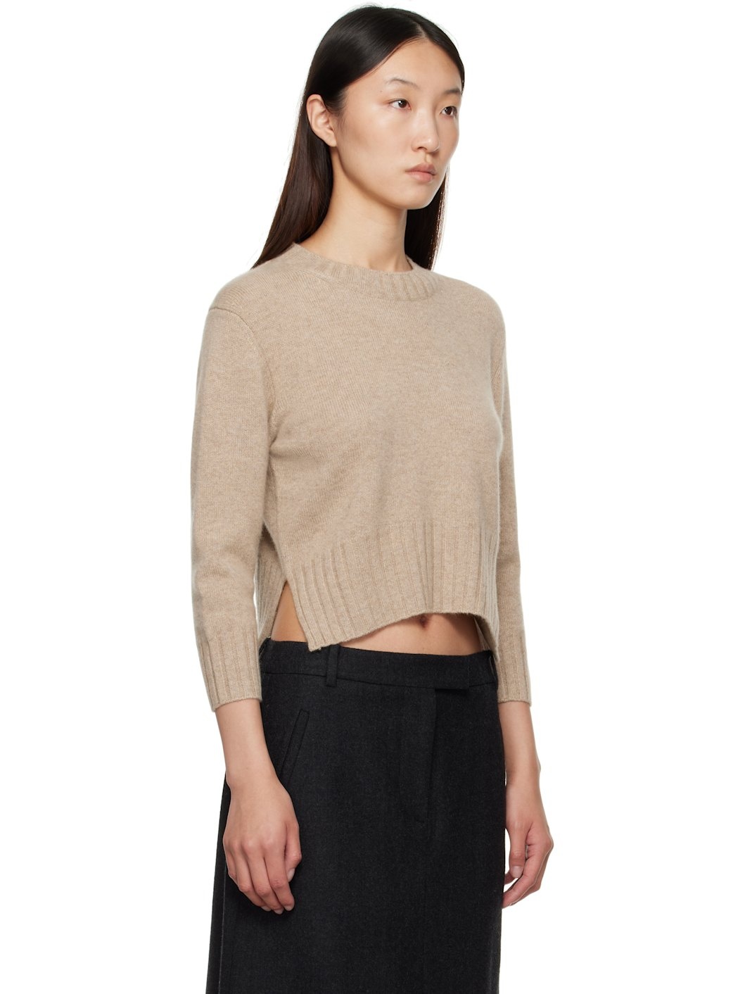 Beige Mora LDS Cropped Cashmere Sweater - 2