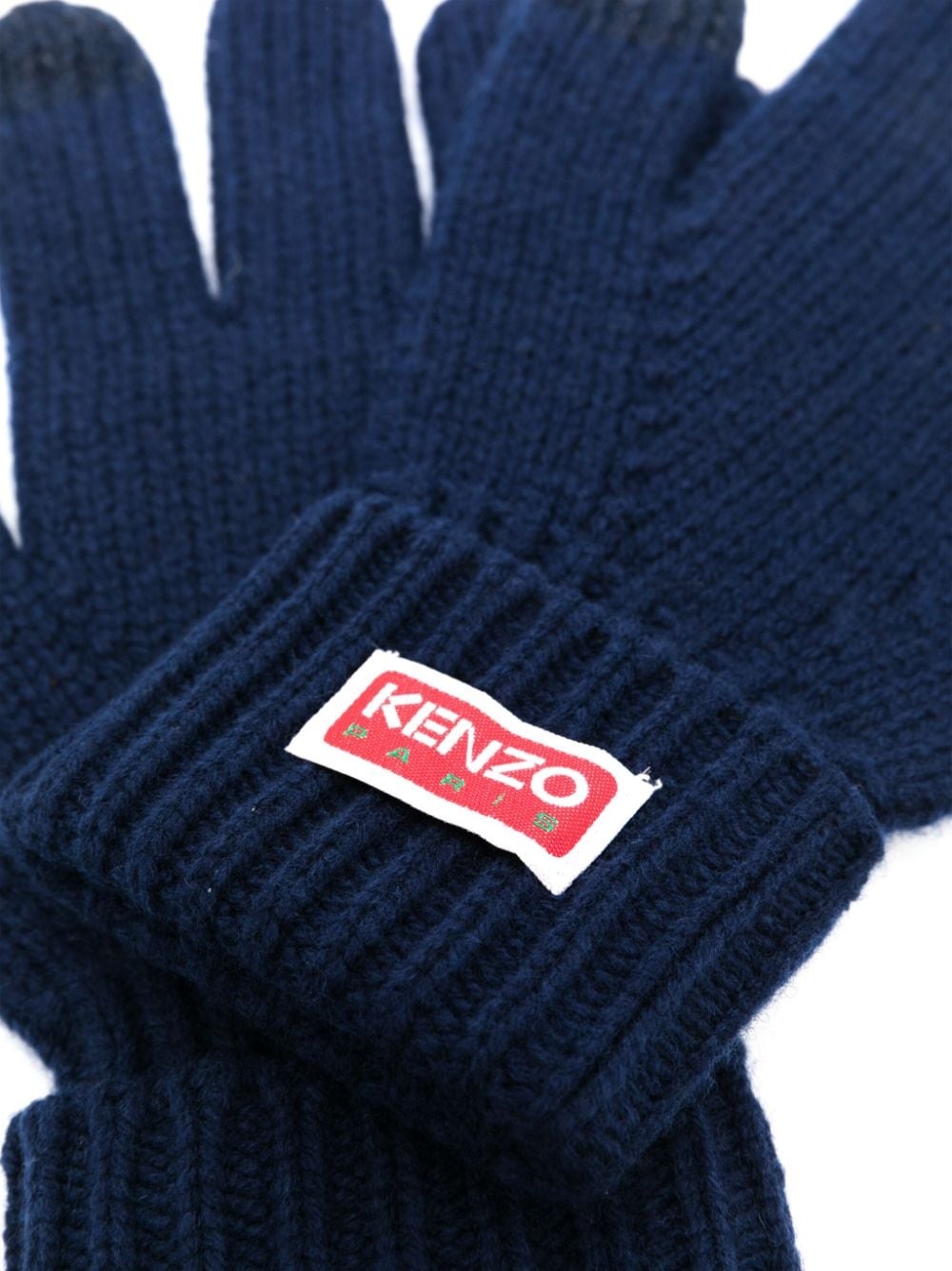logo-patch knitted gloves - 2