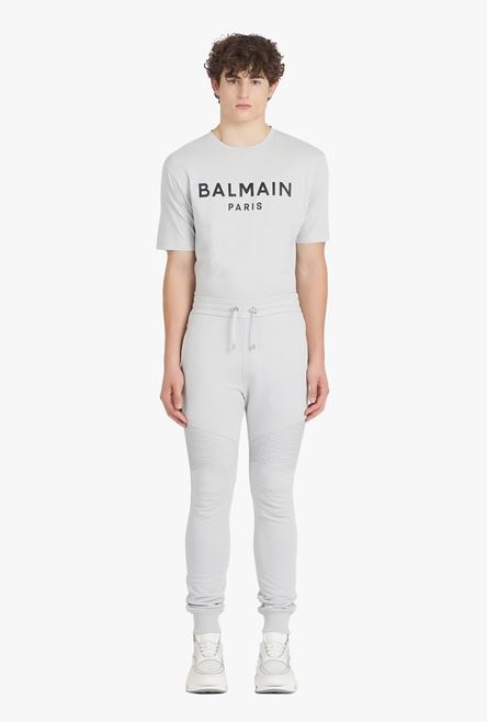 Light gray eco-designed sweatpants with black Balmain logo print - 4