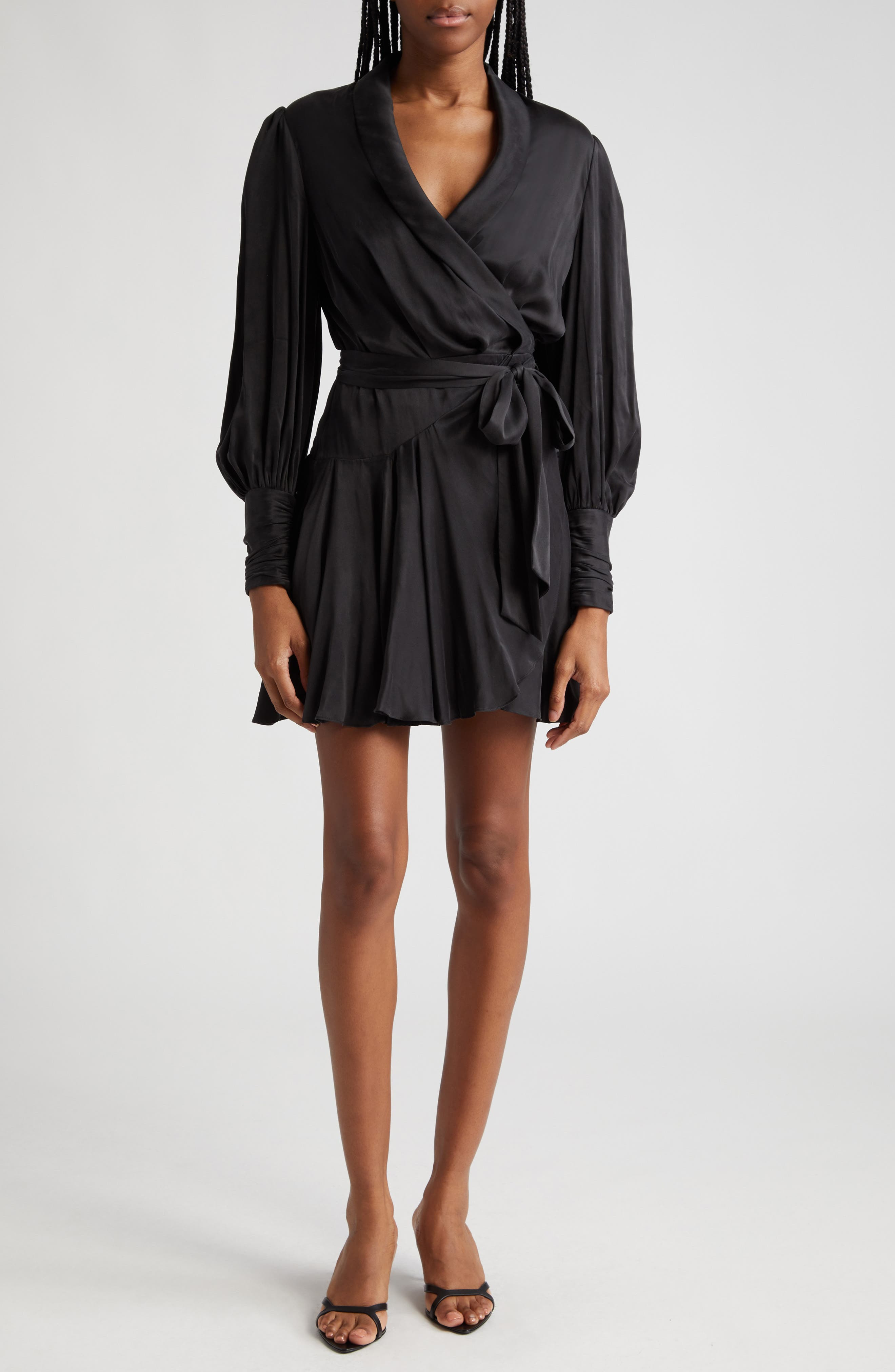 Long Sleeve Silk Wrap Minidress - 1