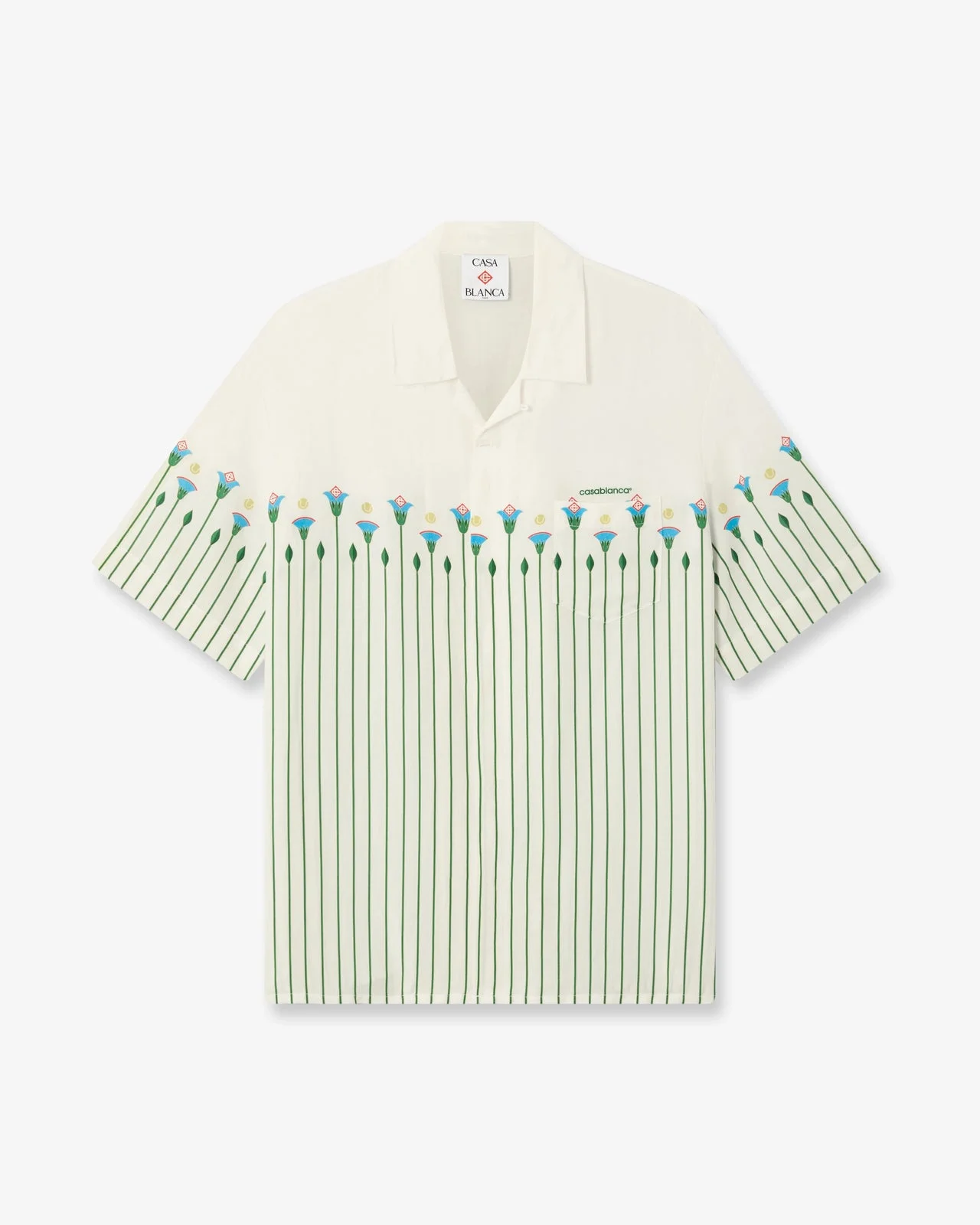 Green Floral Stripe Sporty Short Sleeve Shirt - 1