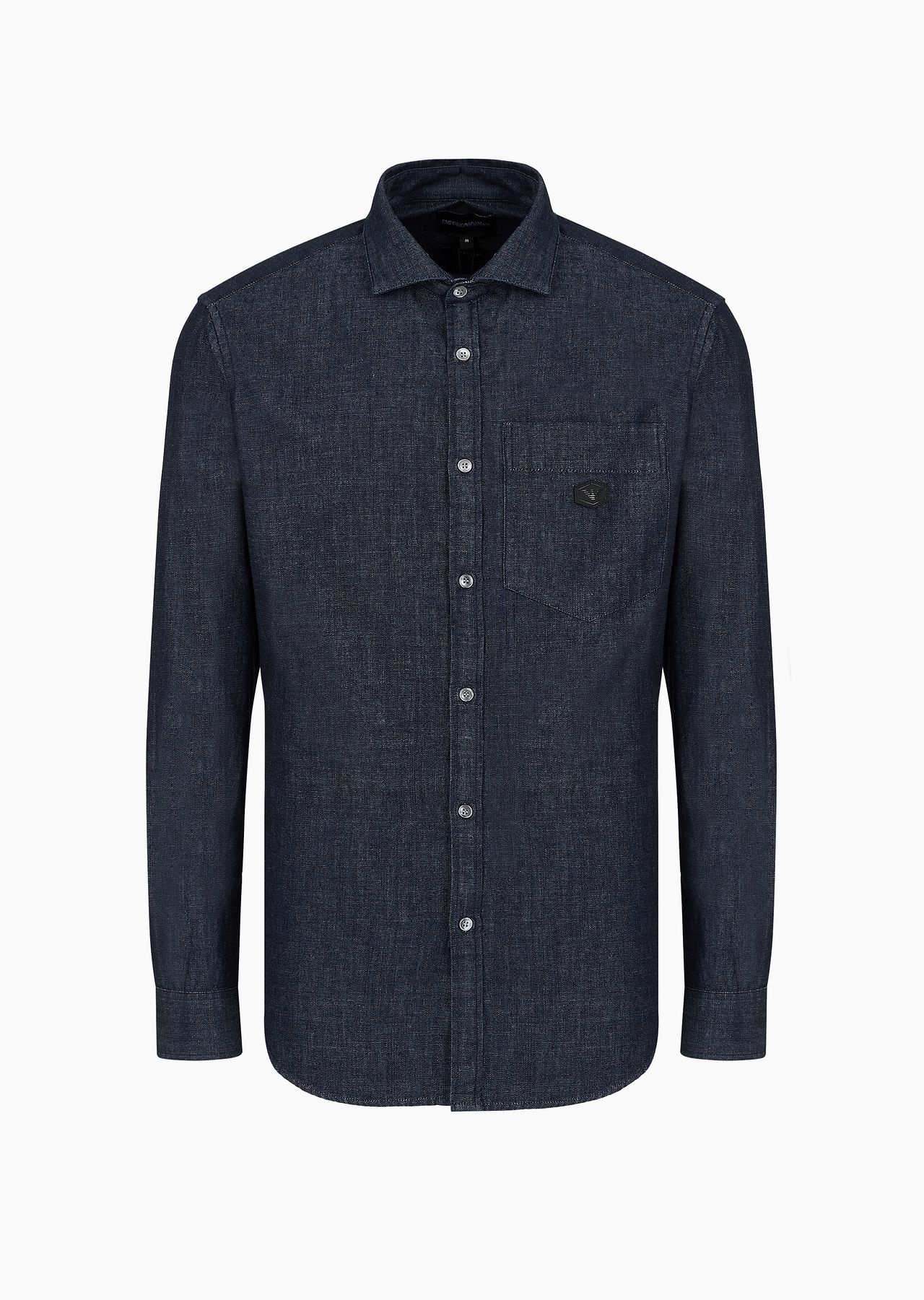 Denim shirt with breast pocket and logo patch - 1