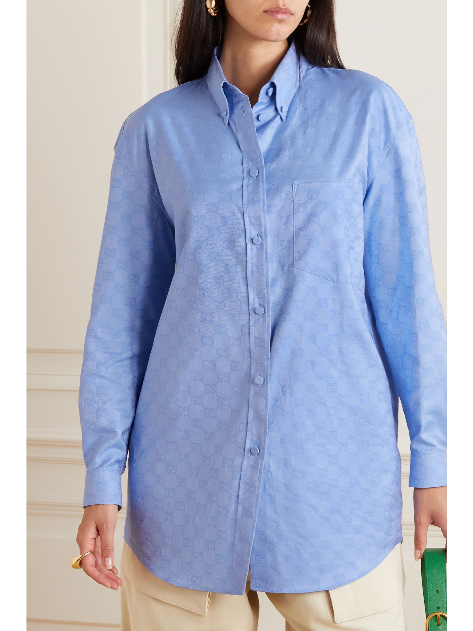 GG Supreme cotton Oxford-jacquard shirt Light blue - 3