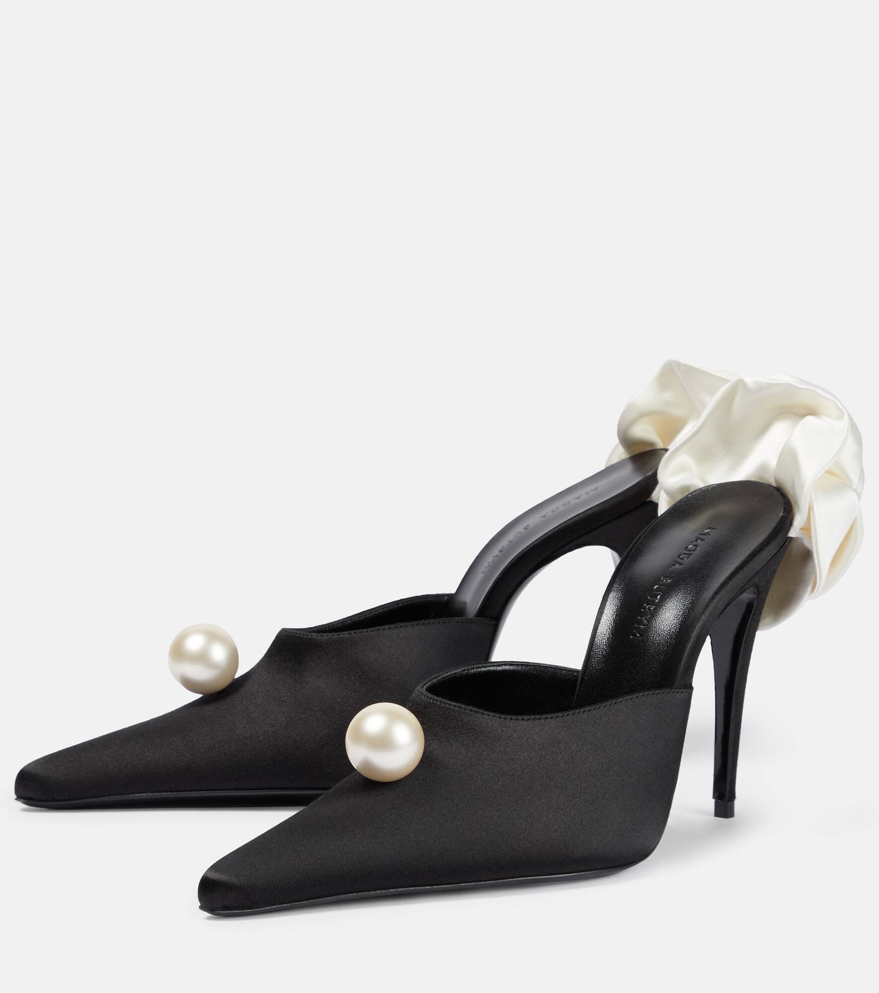 Appliqué embellished satin mules - 4