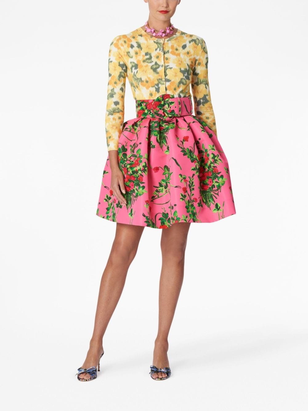 floral-print fine-knit cardigan - 2