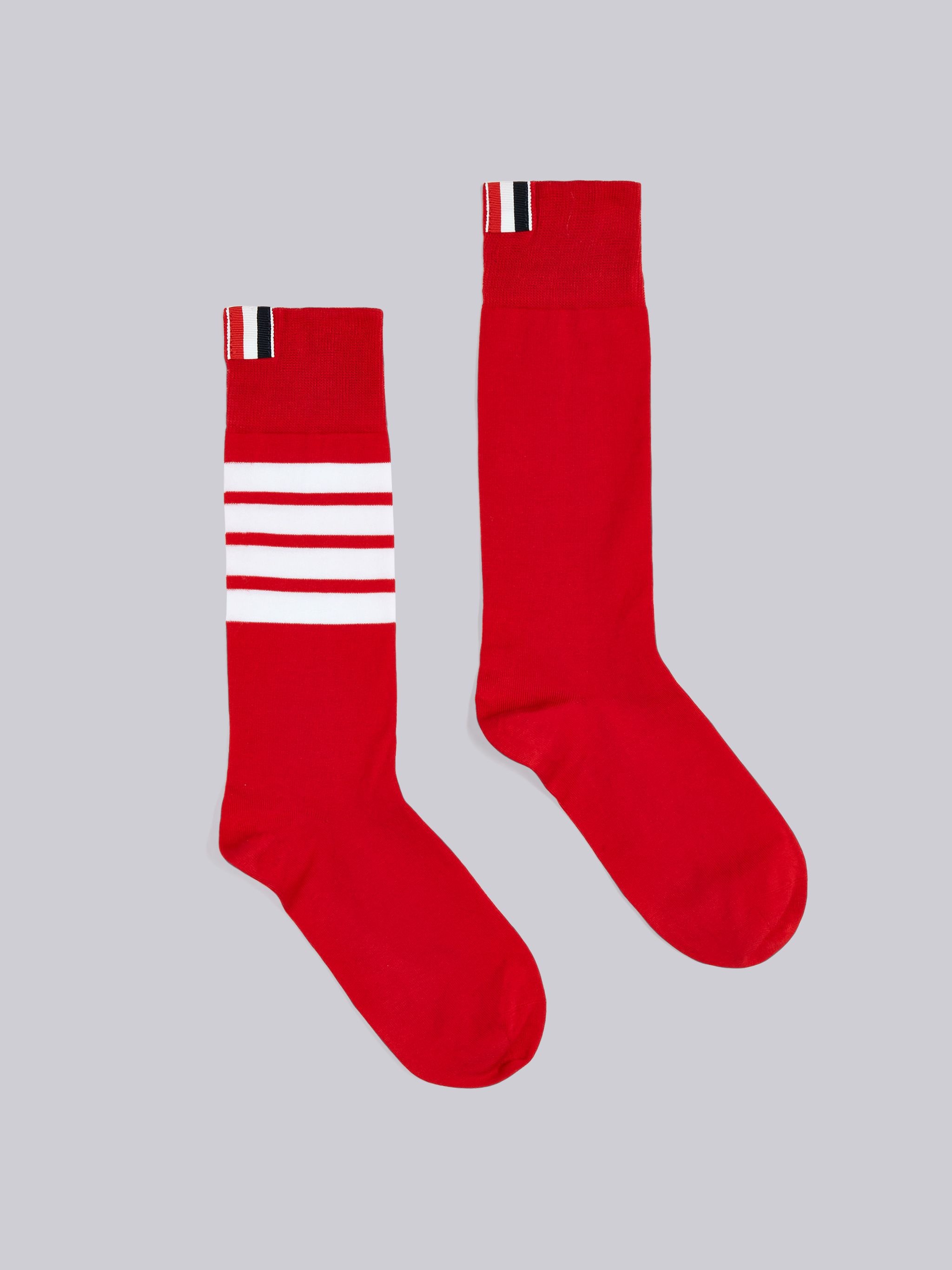 Red Lightweight Cotton Mid-calf 4-Bar Socks - 1